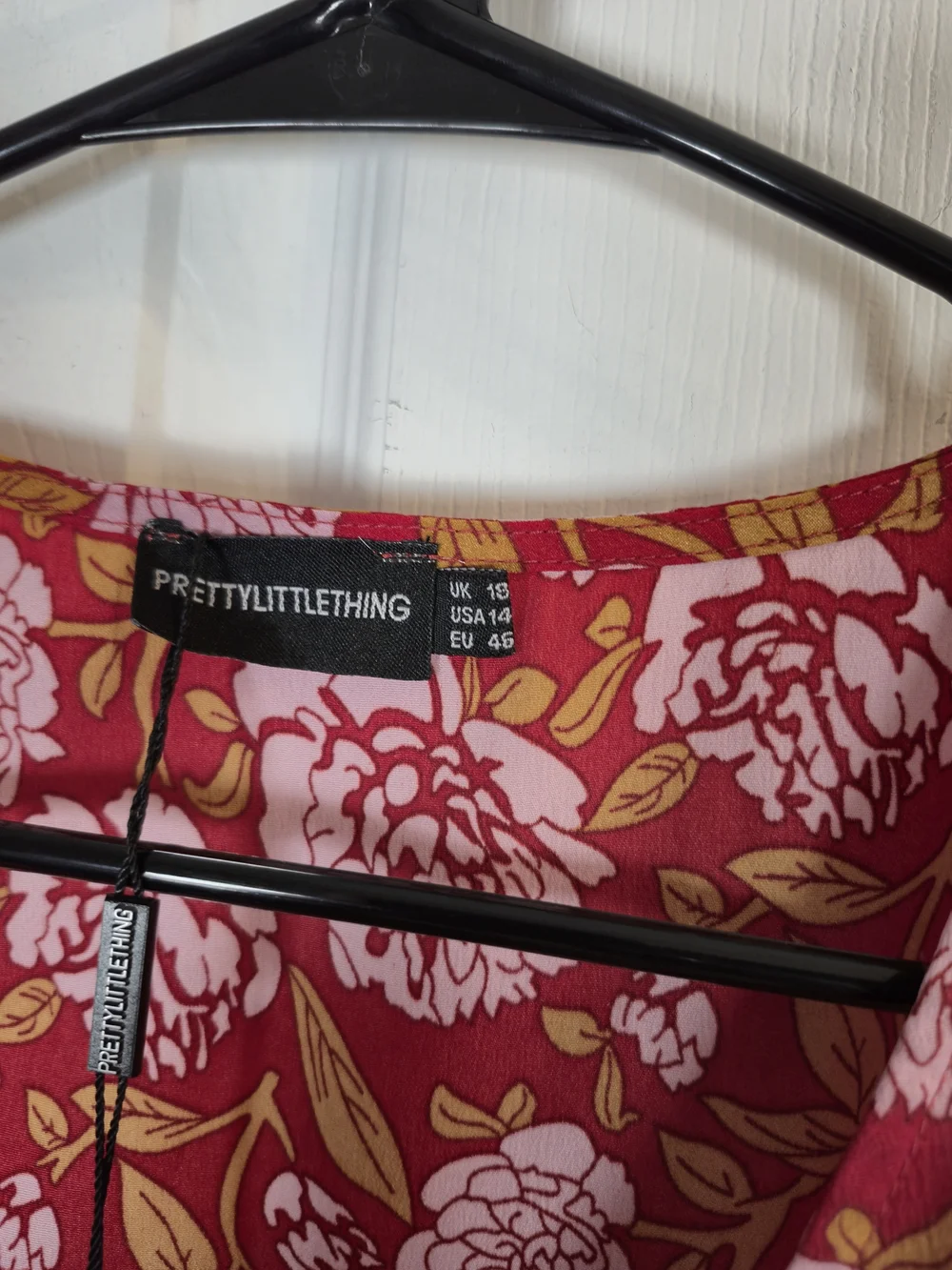 PrettyLittleThing Floral Cutout V-Neck Ruched Mini Dress Burgundy Pink Size 14 - Picture 6 of 6